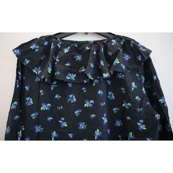 WeWoreWhat WWDT54-1 Women's Sz Medium Black Multi Watercolor Ditsy Ruffle Blouse - Picture 7 of 9